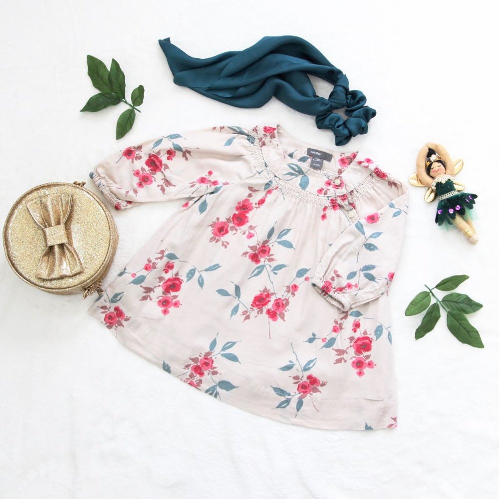 BabyGap Long Sleeve Beige Flower Dress